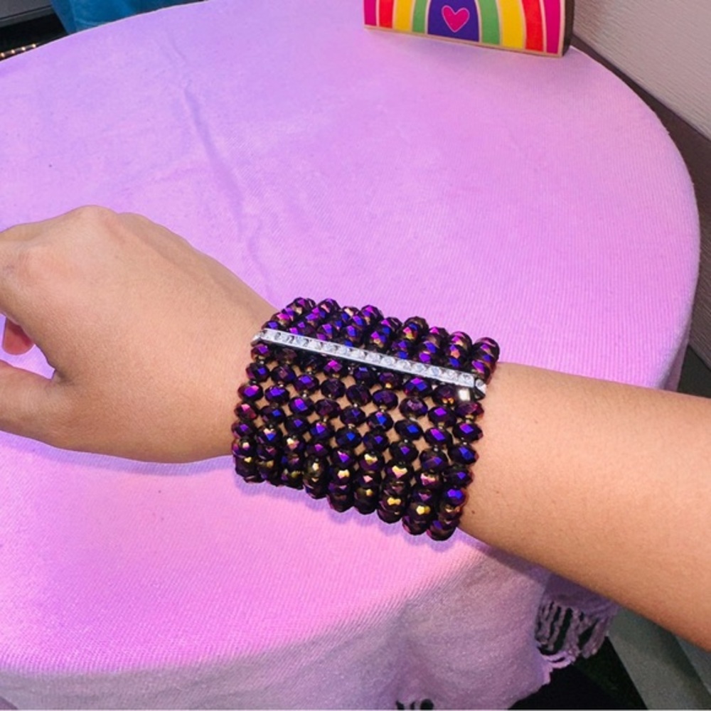 Purple iridescent multiple strands bracelet